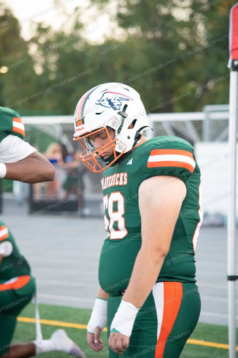 #68 Riley Meyer on the sideline vs Golden Sierra.